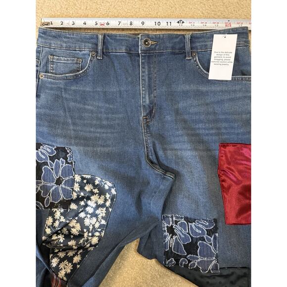 LOGO Lmtd Ed. NWT Lori Goldstein 14 Tall Multi Patch Wide Leg Jeans, Medium Wash - Picture 7 of 15